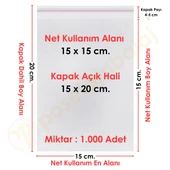 15x15+5 cm.(15x20) 1.000 Adet Şeffaf Bantlı Yapışkanlı OPP Poşet - 1