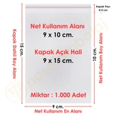 9x10+5 cm.(9x15) 1.000 Adet Şeffaf Bantlı Yapışkanlı OPP Poşet - 1