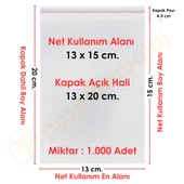 13x15+5 cm.(13x20) 1.000 Adet Şeffaf Bantlı Yapışkanlı OPP Poşet - 1