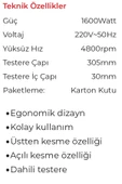 MAX EXTRA MX8130 - 305mm Gönye Kesme Makinesi 1600 Watt - Pvc - Ahşap - Metal - Alüminyum Kesme - 2