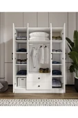 CABİNSE %100 MDF 4 Kapaklı 2 Çekmeceli 12 Raflı Elbise Dolabı SOFT BEYAZ CABİNSE - KOLAY KURULUM ANİMASYONLU - 3