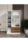 CABİNSE %100 MDF ELBİSE DOLABI 3 Kapaklı 2 Çekmeceli 7 Raflı GARDIROP -LEFKAS MEŞE- BEYAZ/BAROK CEVİZ BEYAZ - 5