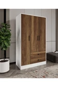 CABİNSE Cabinse %100 MDF 3 Kapaklı 2 Çekmeceli 7 Raflı Gardırop - Ceviz ve Soft Beyaz - 4