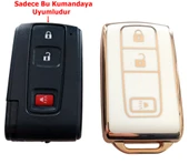 Toyota Corolla Verso Prius Subaru Uyumlu Kumanda Anahtar Kılıfı Oto Anahtarlık 3 Tuşlu Beyaz Gold thumbnail 4