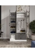 CABİNSE Cabinse %100 MDF 3 Kapaklı 2 Çekmeceli 7 Raflı Gardırop – Çizilmeye Dayanıklı Akrilik Kapak-Antrasit - 3