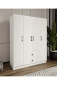 CABİNSE %100 MDF 4 Kapaklı 2 Çekmeceli 12 Raflı Elbise Dolabı SOFT BEYAZ CABİNSE - KOLAY KURULUM ANİMASYONLU - 1