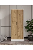 CABİNSE %100 Mdf Neva 2 Kapaklı 7 Raflı Ve 1 Askı Borulu Elbise Dolabı- Soft Beyaz Meşe - 2