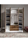 CABİNSE %100 MDF 4 Kapaklı 2 Çekmeceli 12 Raflı Elbise Dolabı MEŞE-SOFT BEYAZ/BAROK CEVİZ - SOFT BEYAZ - 3