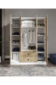 CABİNSE %100 MDF 4 Kapaklı 2 Çekmeceli 12 Raflı Elbise Dolabı MEŞE-SOFT BEYAZ/BAROK CEVİZ - SOFT BEYAZ - 3