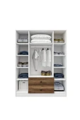 CABİNSE %100 MDF 4 Kapaklı 2 Çekmeceli 12 Raflı Elbise Dolabı MEŞE-SOFT BEYAZ/BAROK CEVİZ - SOFT BEYAZ - 6