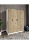 CABİNSE %100 MDF 4 Kapaklı 2 Çekmeceli 12 Raflı Elbise Dolabı MEŞE-SOFT BEYAZ/BAROK CEVİZ - SOFT BEYAZ - 1