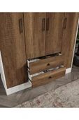 CABİNSE Cabinse %100 MDF 4 Kapaklı 2 Çekmeceli 12 Raflı Elbise Dolabı K. Ceviz Soft Beyaz - 2