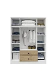CABİNSE %100 MDF 4 Kapaklı 2 Çekmeceli 12 Raflı Elbise Dolabı MEŞE-SOFT BEYAZ/BAROK CEVİZ - SOFT BEYAZ - 6