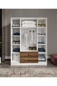 CABİNSE %100 MDF 4 Kapaklı 2 Çekmeceli 12 Raflı Elbise Dolabı MEŞE-SOFT BEYAZ/BAROK CEVİZ - SOFT BEYAZ - 4