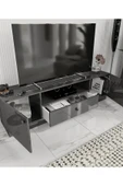 CABİNSE %100 AKRİLİK MDF 2 Kapaklı 1 Çekmeceli 180cm Genişliğinde Modern TV Ünitesi Beyaz - Antrasit CABİNSE - 4