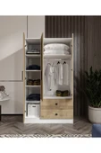 CABİNSE %100 MDF  ELBİSE DOLABI 3 Kapaklı 2 Çekmeceli 7 Raflı GARDIROP -LEFKAS MEŞE- BEYAZ/BAROK CEVİZ BEYAZ - 3