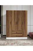 CABİNSE %100 MDF 4 Kapaklı 2 Çekmeceli 12 Raflı Elbise Dolabı MEŞE-SOFT BEYAZ/BAROK CEVİZ - SOFT BEYAZ - 2