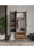 CABİNSE Cabinse %100 MDF 3 Kapaklı 2 Çekmeceli 7 Raflı Gardırop - Ceviz ve Soft Beyaz - 2