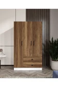 CABİNSE %100 MDF ELBİSE DOLABI 3 Kapaklı 2 Çekmeceli 7 Raflı GARDIROP -LEFKAS MEŞE- BEYAZ/BAROK CEVİZ BEYAZ - 2