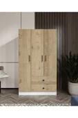 CABİNSE %100 MDF ELBİSE DOLABI 3 Kapaklı 2 Çekmeceli 7 Raflı GARDIROP -LEFKAS MEŞE- BEYAZ/BAROK CEVİZ BEYAZ - 2