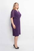 Ezze Kadın Tül Detaylı Yan Taşlı Büyük Beden Kısa Abiye Elbise 25YEZ4212 - 2