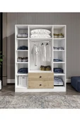 CABİNSE %100 MDF 4 Kapaklı 2 Çekmeceli 12 Raflı Elbise Dolabı MEŞE-SOFT BEYAZ/BAROK CEVİZ - SOFT BEYAZ - 4
