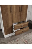 CABİNSE Cabinse %100 MDF 3 Kapaklı 2 Çekmeceli 7 Raflı Gardırop - Ceviz ve Soft Beyaz - 3