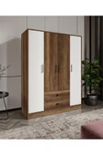 CABİNSE Cabinse %100 MDF 4 Kapaklı 2 Çekmeceli 12 Raflı Elbise Dolabı Ceviz Soft Beyaz GARDIROP - 2
