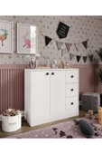 CABİNSE %100 MDF 2 Kapaklı 3 Çekmeceli Çok Amaçlı Dolap -MUTFAK-KAHVE-BANYO-ÇOCUK-OYUNCAK DOLABI,BEYAZ-MEŞE - 1