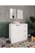 CABİNSE %100 MDF 2 Kapaklı 3 Çekmeceli Çok Amaçlı Dolap -MUTFAK-KAHVE-BANYO-ÇOCUK-OYUNCAK DOLABI,BEYAZ-MEŞE - 2