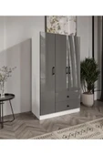 CABİNSE Cabinse %100 MDF 3 Kapaklı 2 Çekmeceli 7 Raflı Gardırop – Çizilmeye Dayanıklı Akrilik Kapak-Antrasit - 1