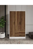 CABİNSE Cabinse %100 MDF 3 Kapaklı 2 Çekmeceli 7 Raflı Gardırop - Ceviz ve Soft Beyaz - 1