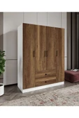 CABİNSE %100 MDF 4 Kapaklı 2 Çekmeceli 12 Raflı Elbise Dolabı MEŞE-SOFT BEYAZ/BAROK CEVİZ - SOFT BEYAZ - 1