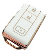 Toyota Corolla Verso Prius Subaru Uyumlu Kumanda Anahtar Kılıfı Oto Anahtarlık 3 Tuşlu Beyaz Gold thumbnail 2