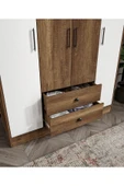 CABİNSE Cabinse %100 MDF 4 Kapaklı 2 Çekmeceli 12 Raflı Elbise Dolabı Ceviz Soft Beyaz GARDIROP - 5