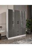 CABİNSE Cabinse %100 MDF 4 Kapaklı 2 Çekmeceli 12 Raflı Gardırop –Çizilmeye Dayanıklı AKRİLİK Kapak ANTRASİT - 1
