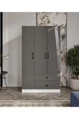 CABİNSE Cabinse %100 MDF 3 Kapaklı 2 Çekmeceli 7 Raflı Gardırop – Çizilmeye Dayanıklı Akrilik Kapak-Antrasit - 2