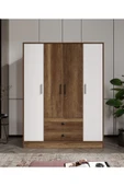 CABİNSE Cabinse %100 MDF 4 Kapaklı 2 Çekmeceli 12 Raflı Elbise Dolabı Ceviz Soft Beyaz GARDIROP - 1
