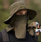 Fisherman Style Foter BG-9073 Haki Renk Fileli Fötr Şapka + Çıkarılabilir Yüz ve Ense Koruma - 1