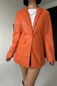 Oranj Düğmeli Deri Ceket - 3