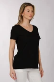 Daido Kadın Oversize V Yaka Kısa Kol Minimalist T-Shirt thumbnail 11