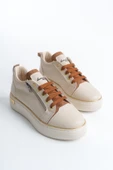 DINA Krem Taba Bağcıklı Fermuarlı Ortopedik Taban Kadın Sneaker Spor Ayakkabı - 4