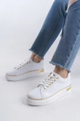 MINA Beyaz Altın Bağcıklı Ortopedik Taban Kadın Sneaker Spor Ayakkabı - 3