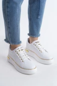 MINA Beyaz Altın Bağcıklı Ortopedik Taban Kadın Sneaker Spor Ayakkabı - 1