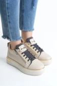 DINA Krem Gri Bağcıklı Fermuarlı Ortopedik Taban Kadın Sneaker Spor Ayakkabı - 1