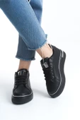 MINA Siyah Gümüş Bağcıklı Ortopedik Taban Kadın Sneaker Spor Ayakkabı - 3