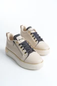 DINA Krem Gri Bağcıklı Fermuarlı Ortopedik Taban Kadın Sneaker Spor Ayakkabı - 4