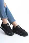 MINA Siyah Gümüş Bağcıklı Ortopedik Taban Kadın Sneaker Spor Ayakkabı - 2
