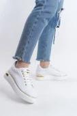 MINA Beyaz Altın Bağcıklı Ortopedik Taban Kadın Sneaker Spor Ayakkabı - 2