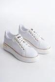 MINA Beyaz Altın Bağcıklı Ortopedik Taban Kadın Sneaker Spor Ayakkabı - 4